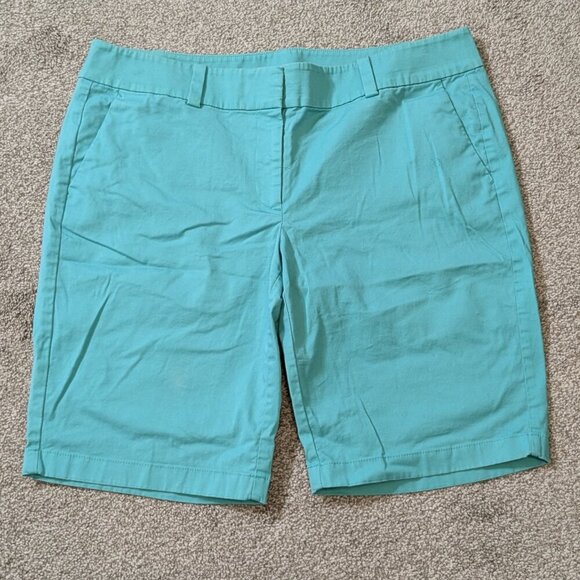 ANN TAYLOR Boardwalk Short, Teal Green Mid-Rise Stretch Cotton Shorts; Size 12 - Picture 1 of 5